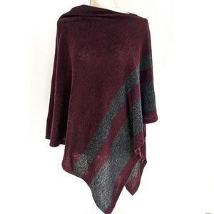 Elegant Wool & Cashmere blend cape or poncho by Celeste, OS, Dark red and gray